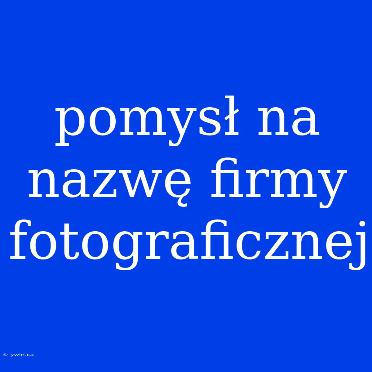 Pomysł Na Nazwę Firmy Fotograficznej