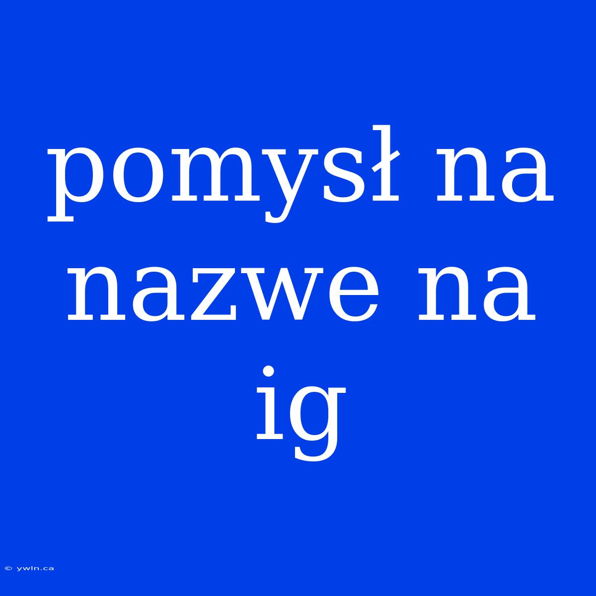 Pomysł Na Nazwe Na Ig