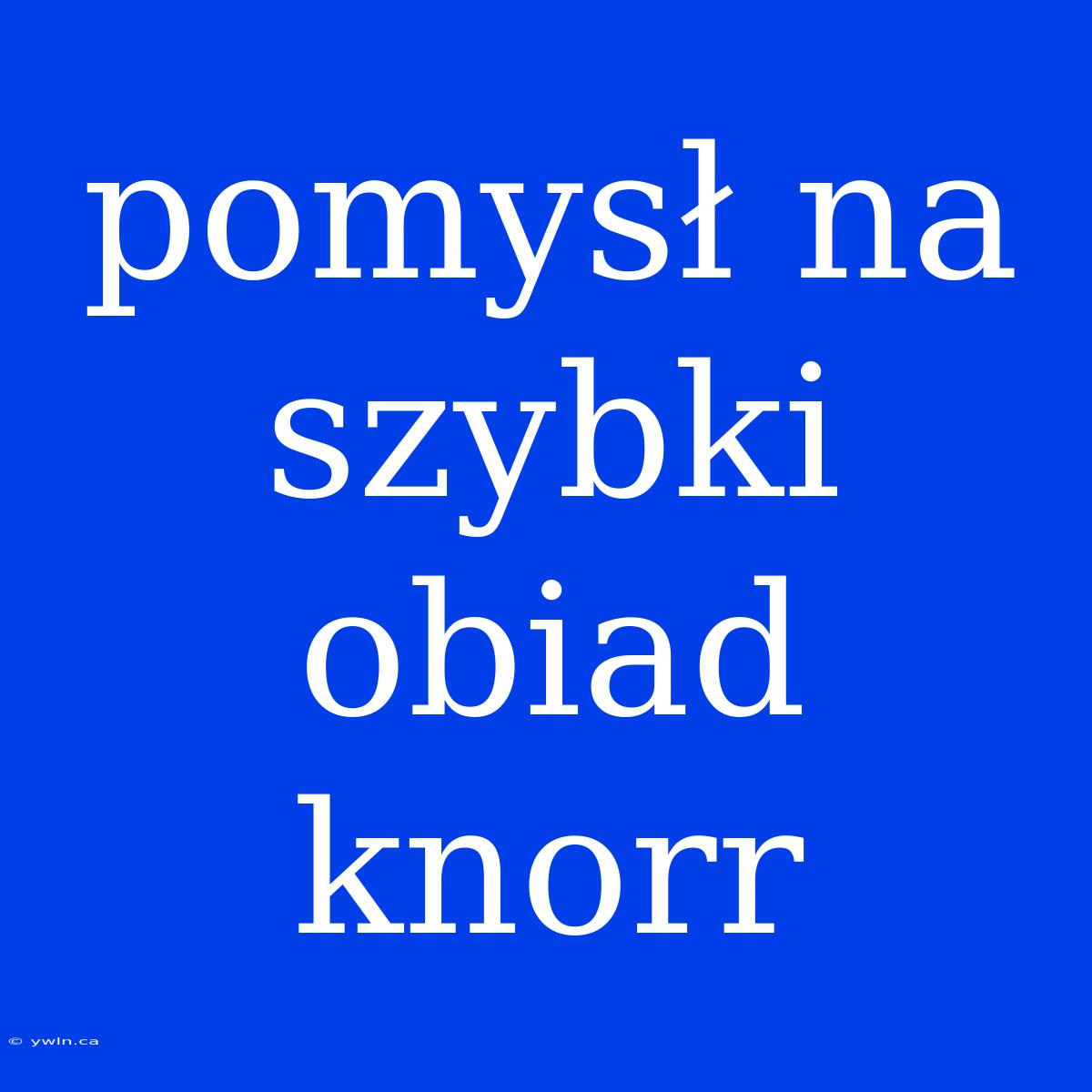 Pomysł Na Szybki Obiad Knorr