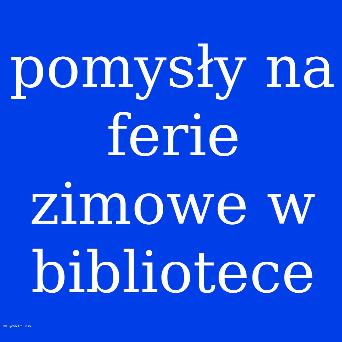 Pomysły Na Ferie Zimowe W Bibliotece