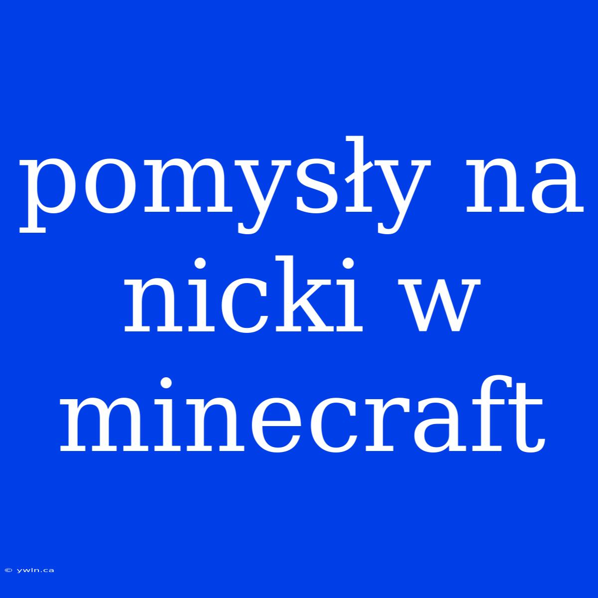 Pomysły Na Nicki W Minecraft