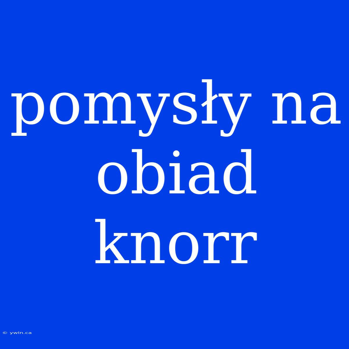 Pomysły Na Obiad Knorr