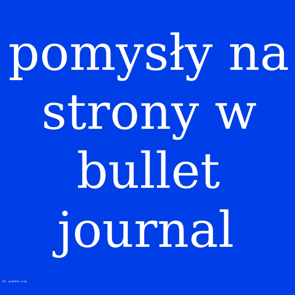 Pomysły Na Strony W Bullet Journal