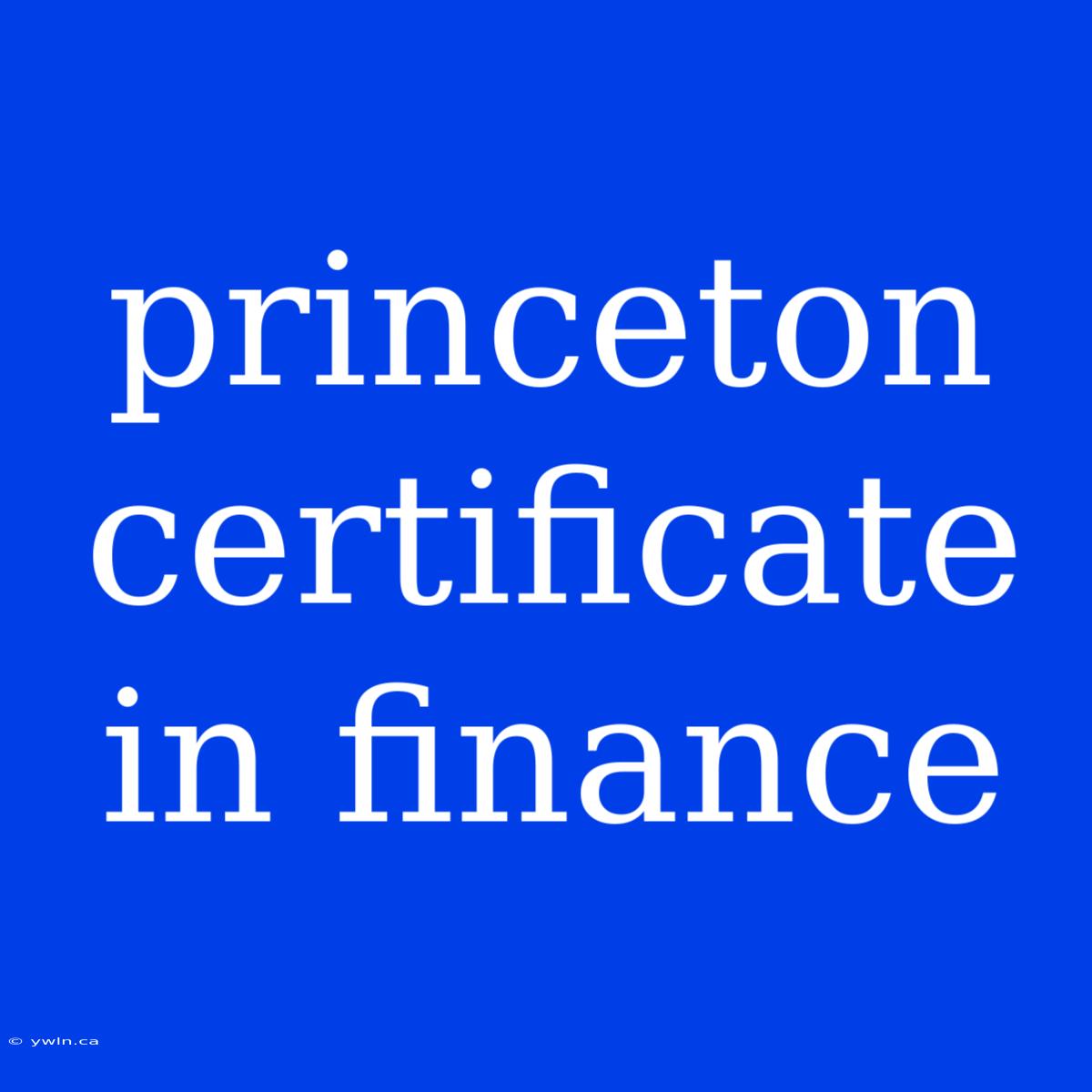 Princeton Certificate In Finance