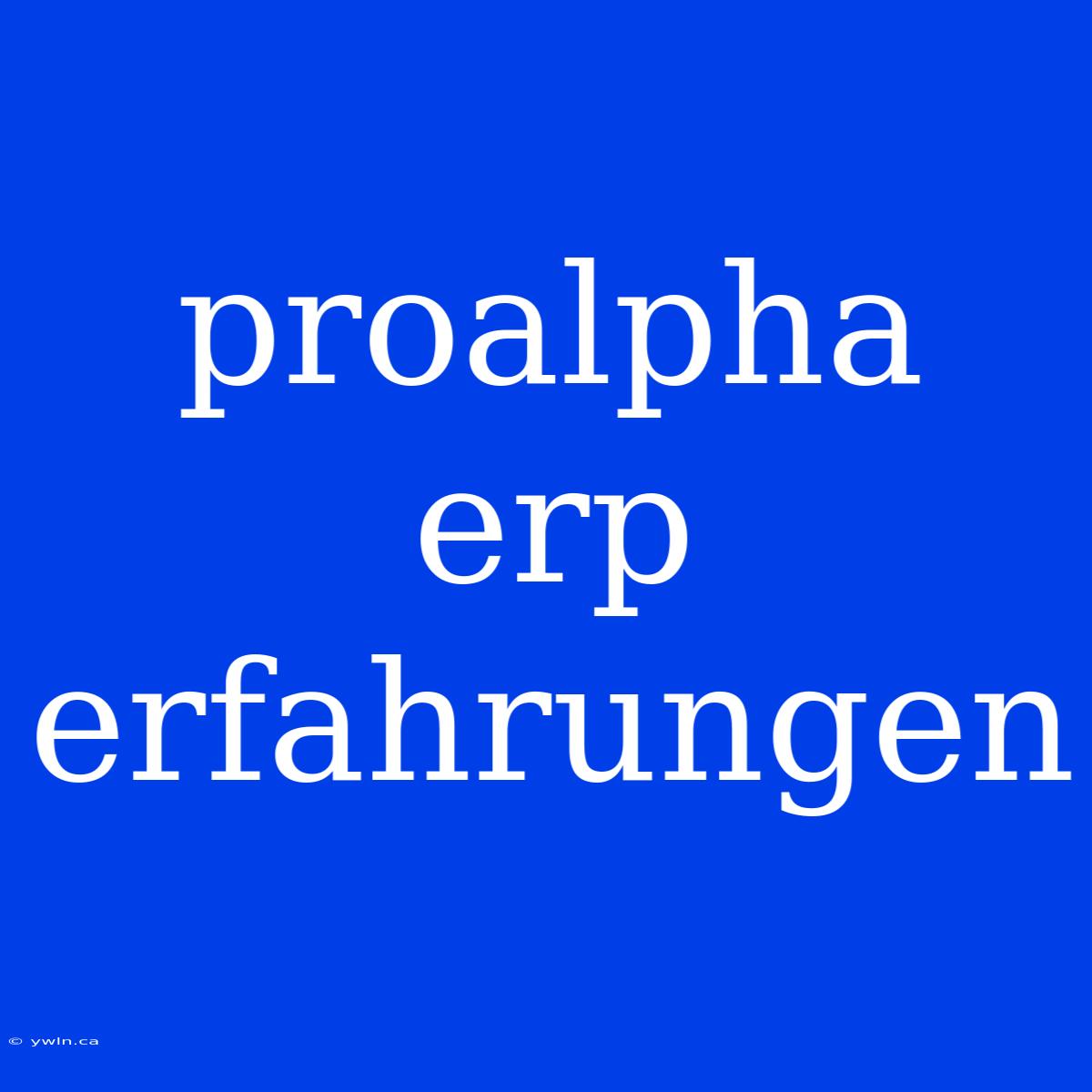 Proalpha Erp Erfahrungen