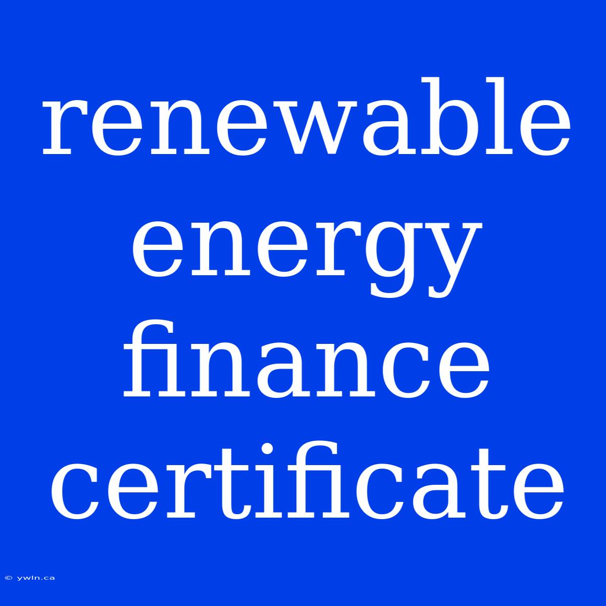 Renewable Energy Finance Certificate