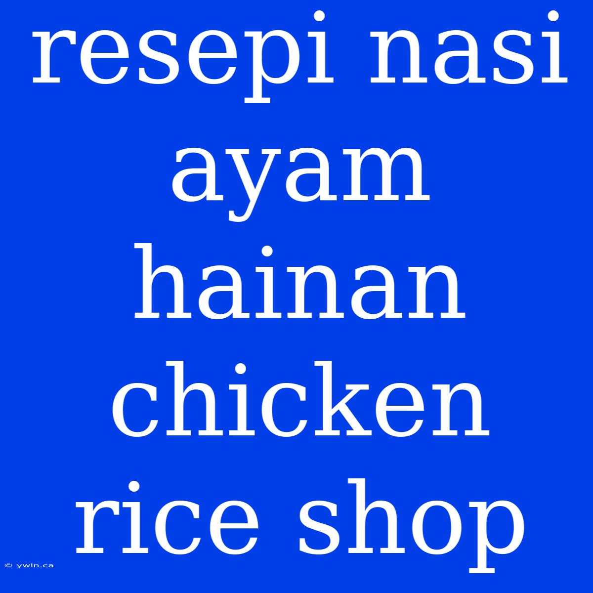 Resepi Nasi Ayam Hainan Chicken Rice Shop