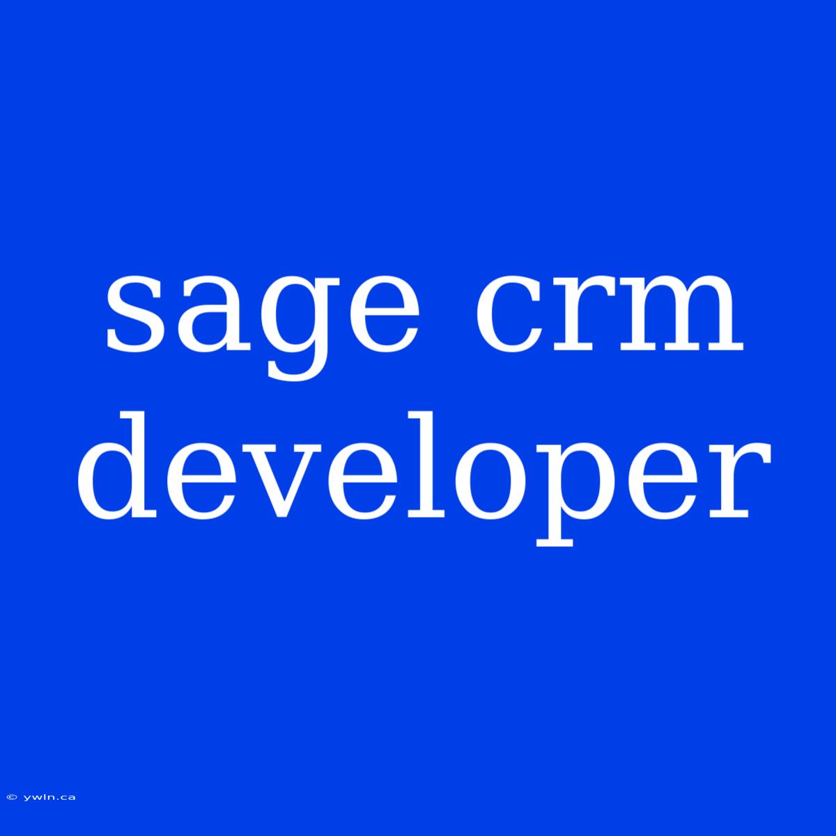 Sage Crm Developer