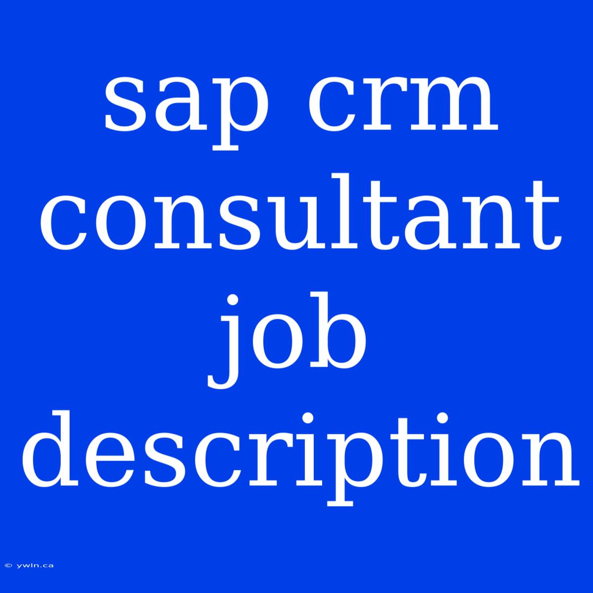 Sap Crm Consultant Job Description