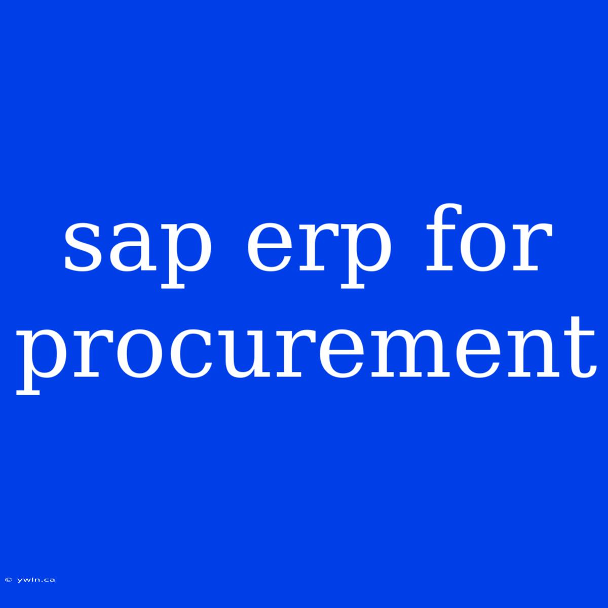 Sap Erp For Procurement