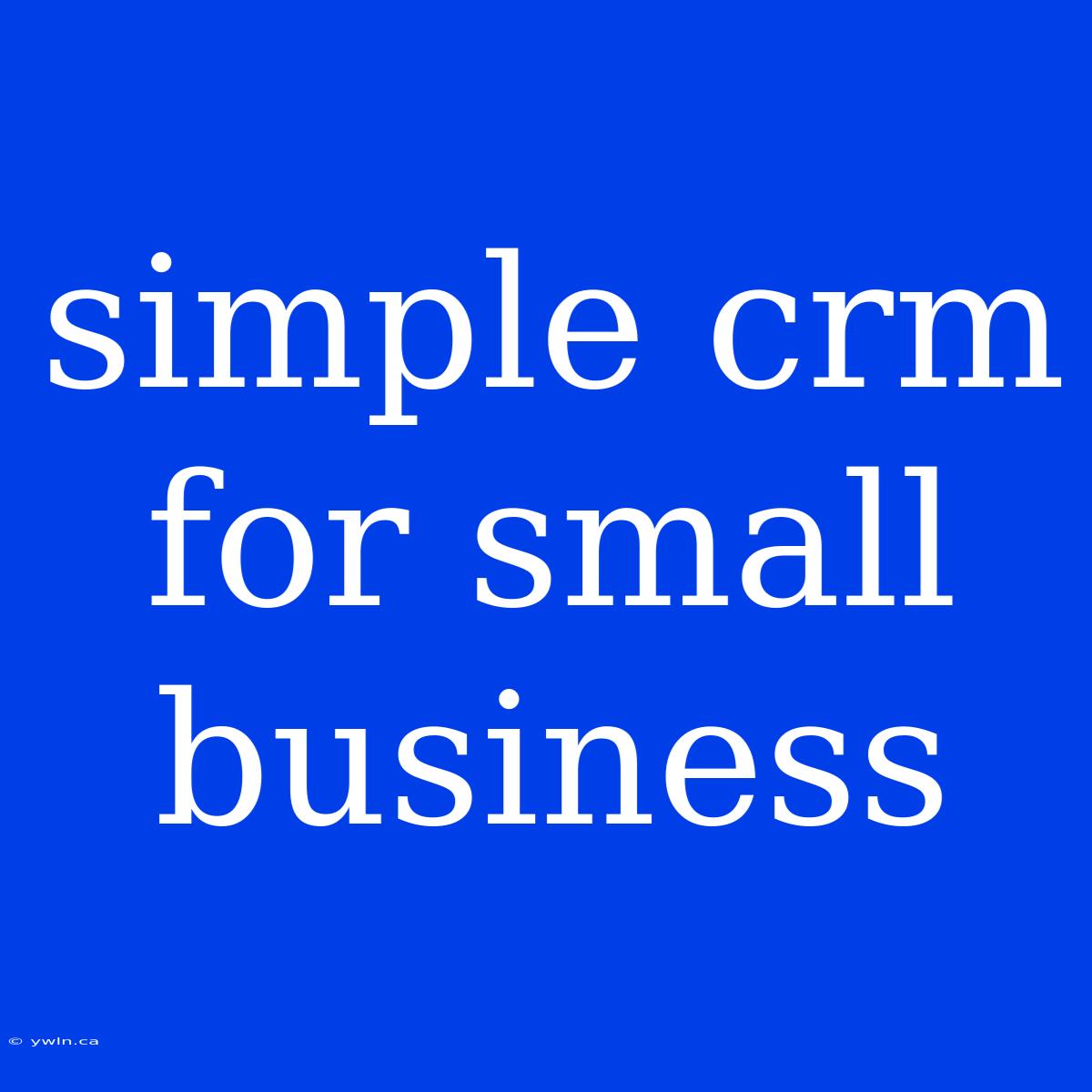 Simple Crm For Small Business