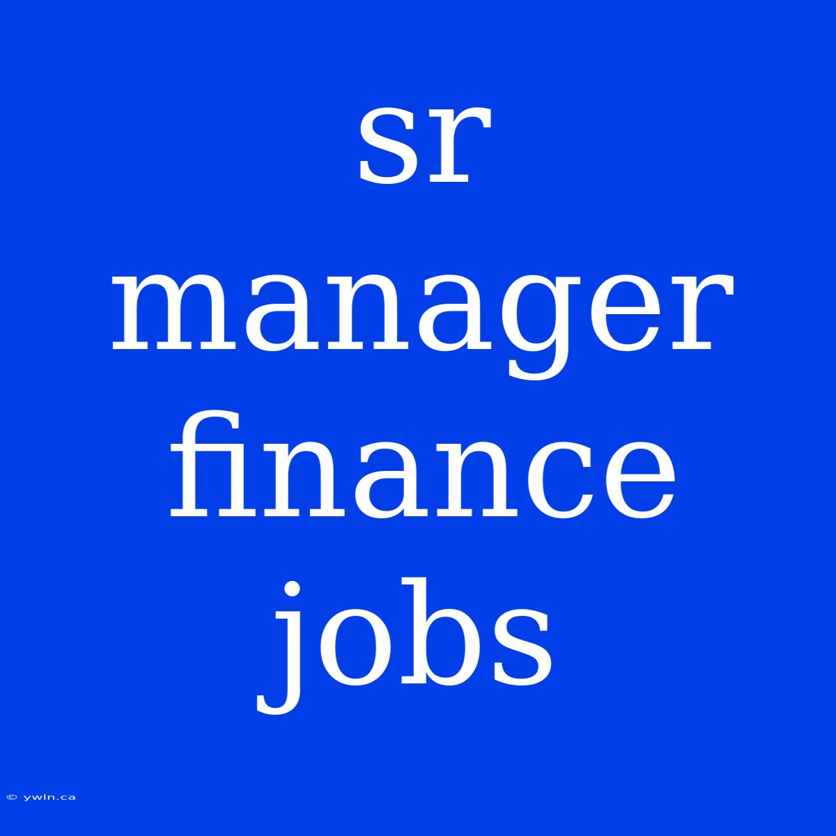 Sr Manager Finance Jobs