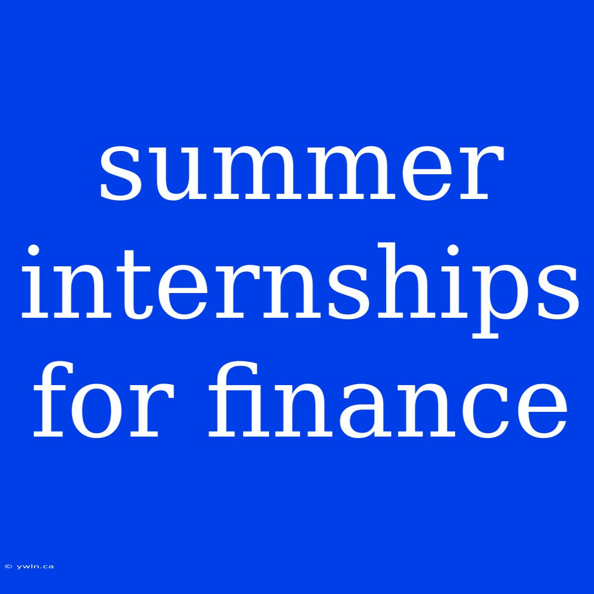 Summer Internships For Finance