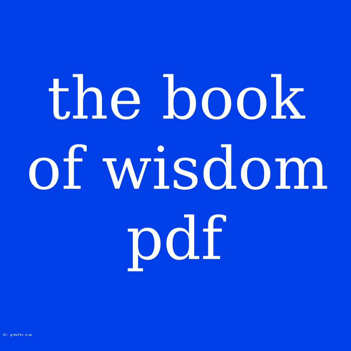 The Book Of Wisdom Pdf