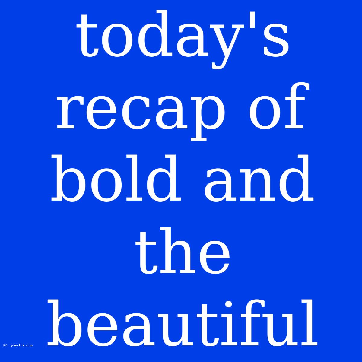 Today's Recap Of Bold And The Beautiful