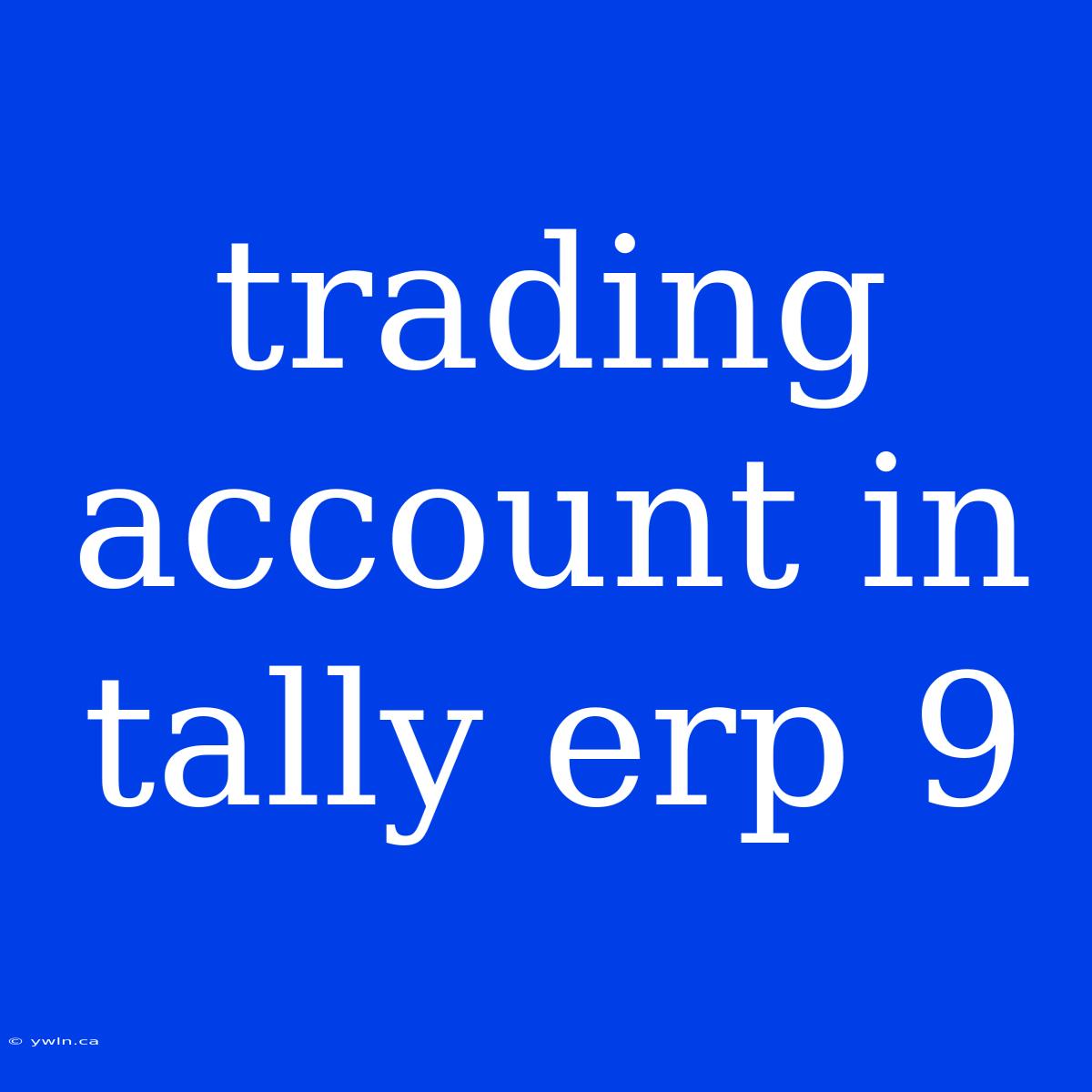 Trading Account In Tally Erp 9