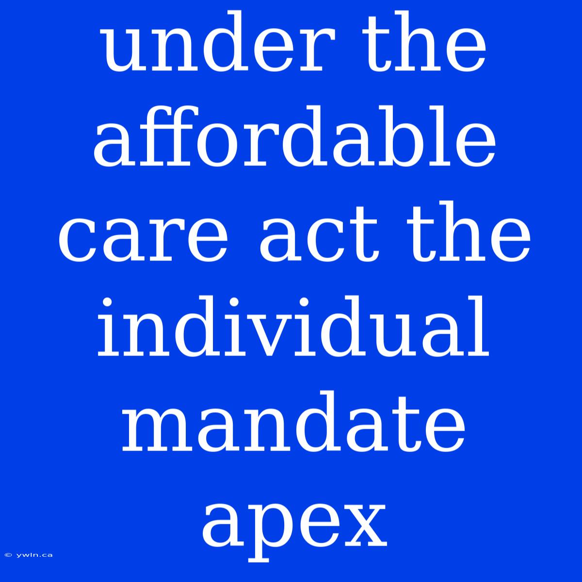 Under The Affordable Care Act The Individual Mandate Apex