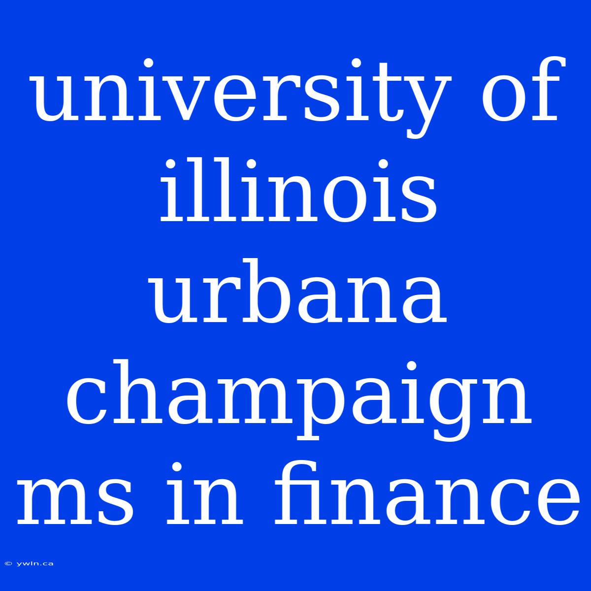 University Of Illinois Urbana Champaign Ms In Finance