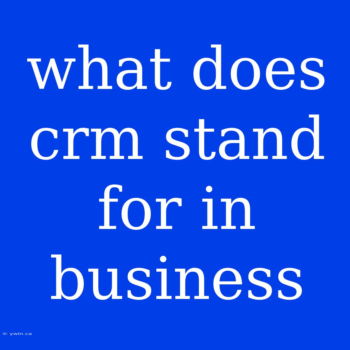 What Does Crm Stand For In Business