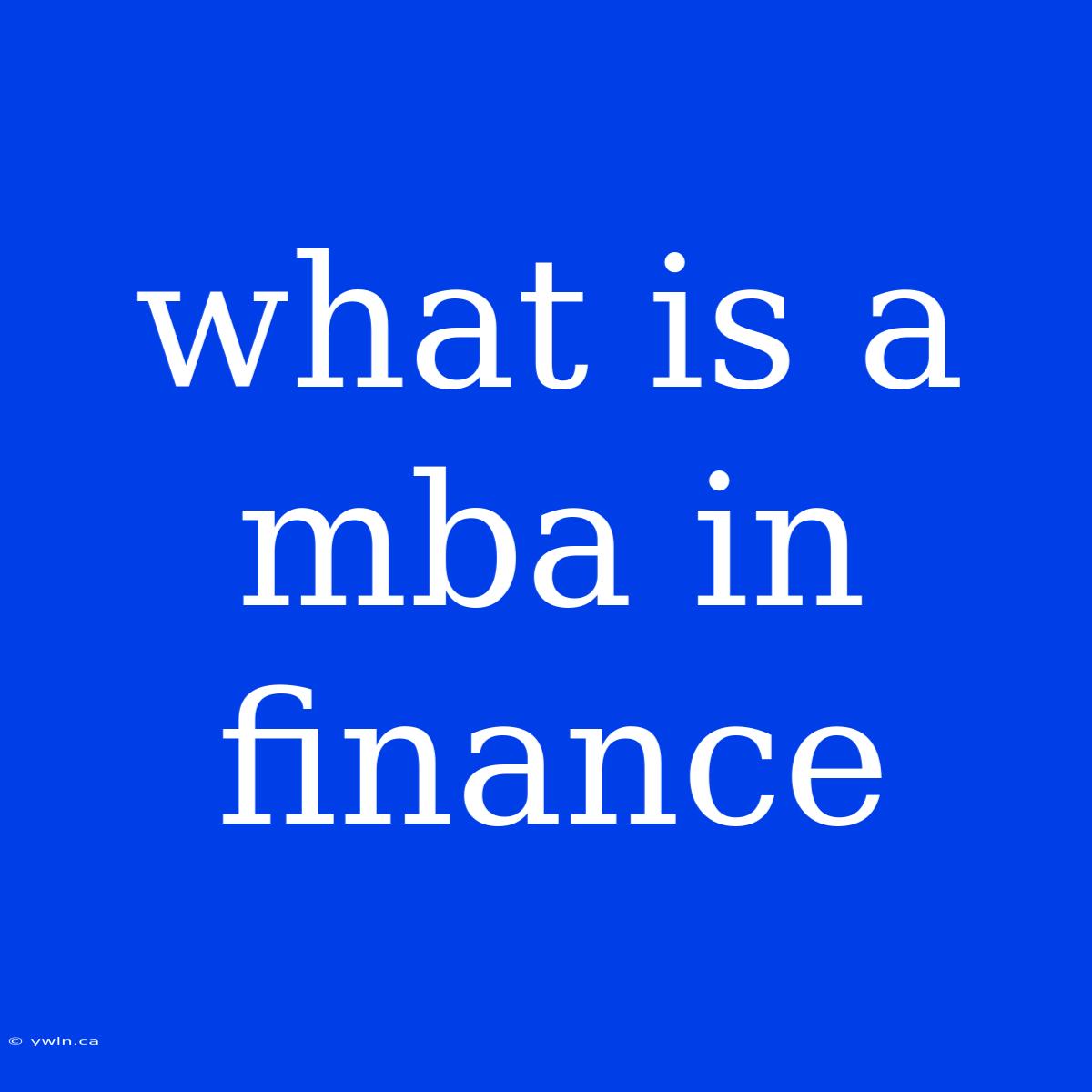 What Is A Mba In Finance