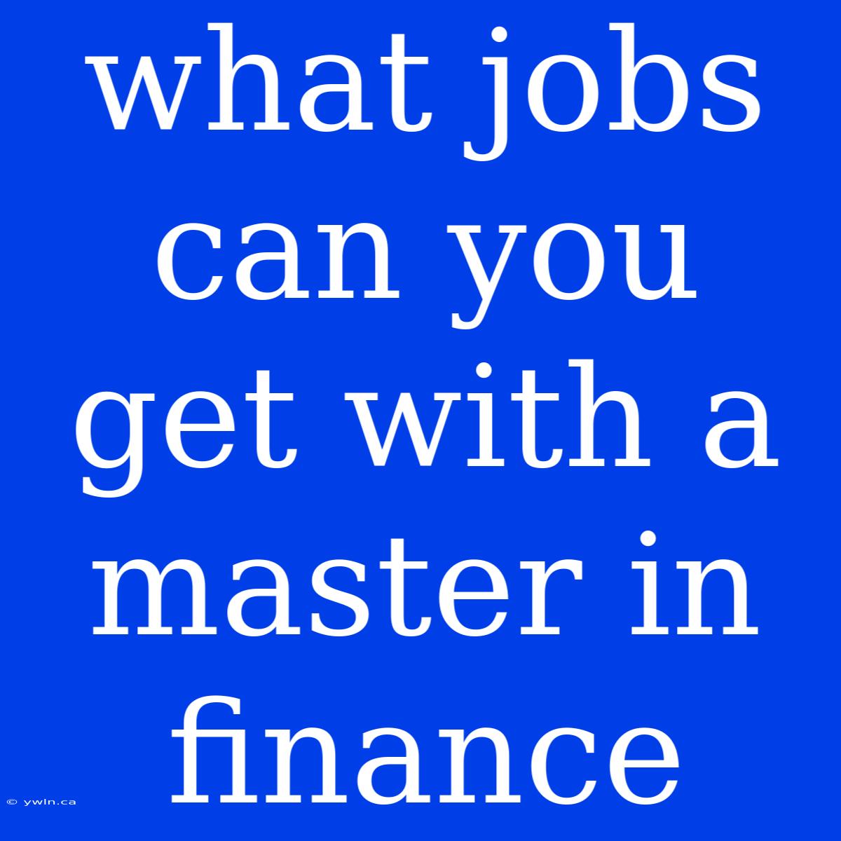 What Jobs Can You Get With A Master In Finance