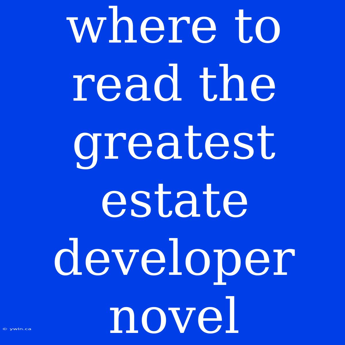 Where To Read The Greatest Estate Developer Novel