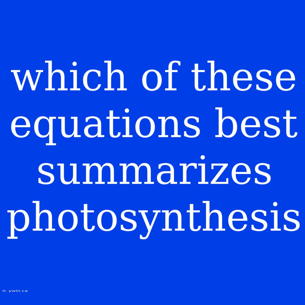 Which Of These Equations Best Summarizes Photosynthesis